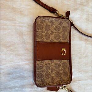 Coach Brown and Tan Clutch Wristlet